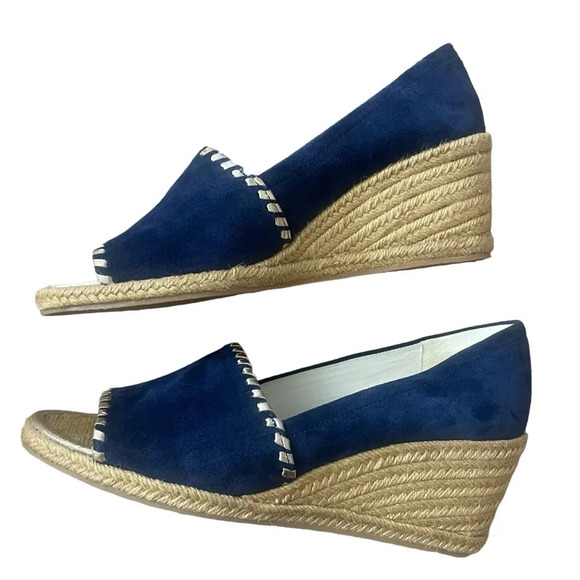 LAST CALL Jack Rogers Palmer Suede Wedge Sandals Size 9.5 Peep Toe Espadrilles - Picture 1 of 11